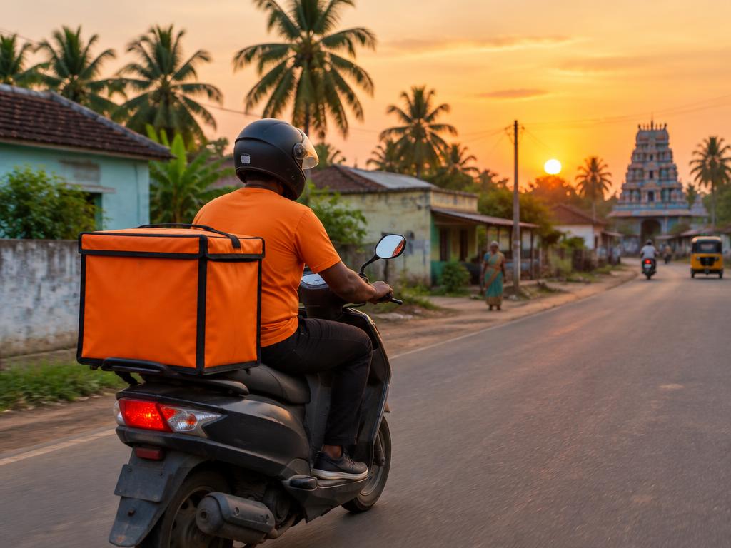 G Xpress rider on the way to deliver an order